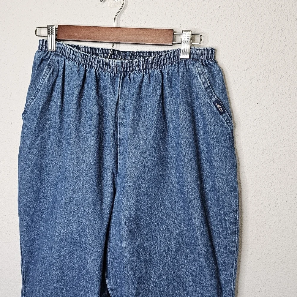 Chic Womens 16 Petite Elastic Waist Blue Jean Pull‎ On Pants High Rise Stretch